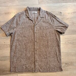 Sonoma Life+Style Mens Brown Cotton Linen Shirt Button Down Large‎ L